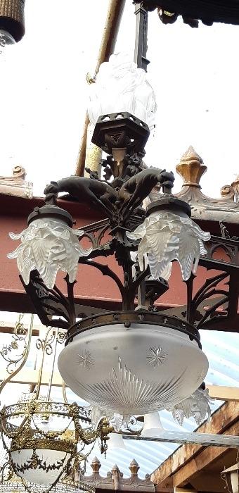 19thC Bronze chandelier 